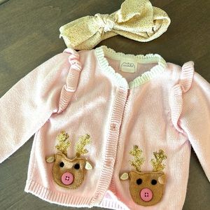 Mudpie holiday sweater and bib with reindeer appliqués
